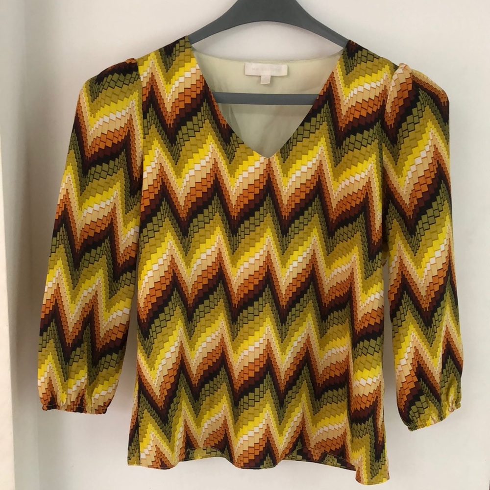 MM Couture V-Neck Chevron Striped Blouse